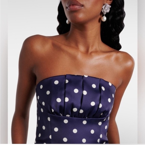 self-portrait Polka Dot Satin Midi Dress in Navy - Picture 4 of 14